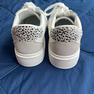 Stylish White and Gray Sneakers with Animal Print. chunky sole